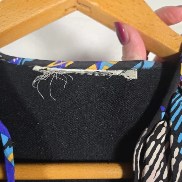 Vtg Abstract Pattern Mix Ruffle Knit Pullover Sweater Blouse Top Multi XL Bright - Picture 5 of 9